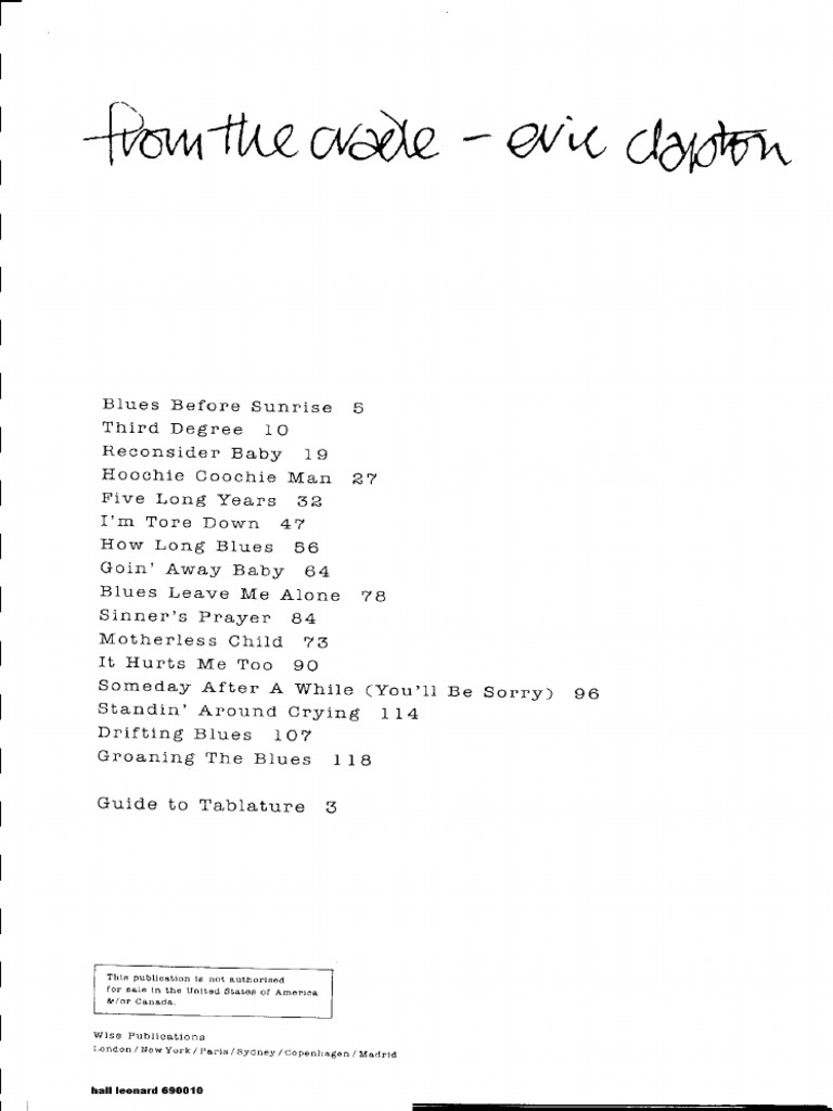 Eric Clapton From The Cradle Guitar Tab Songbook | PDF