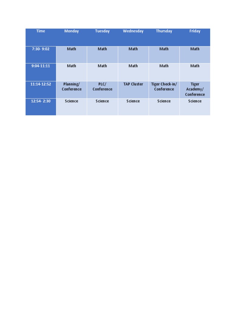 Weekly Class Schedule Overview | PDF | Language Arts & Discipline ...