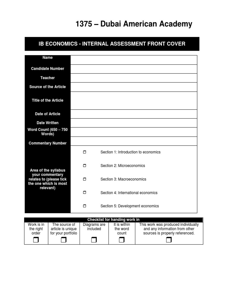 Ib economics ia mark scheme picture