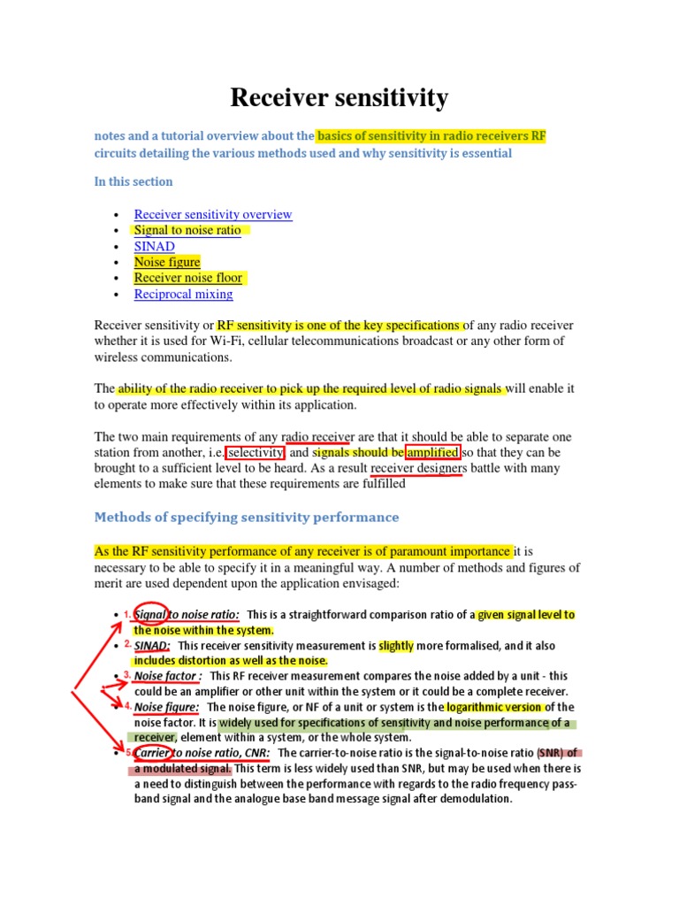 Understanding Receiver Sensitivity Basics | PDF | Signal To Noise Ratio ...
