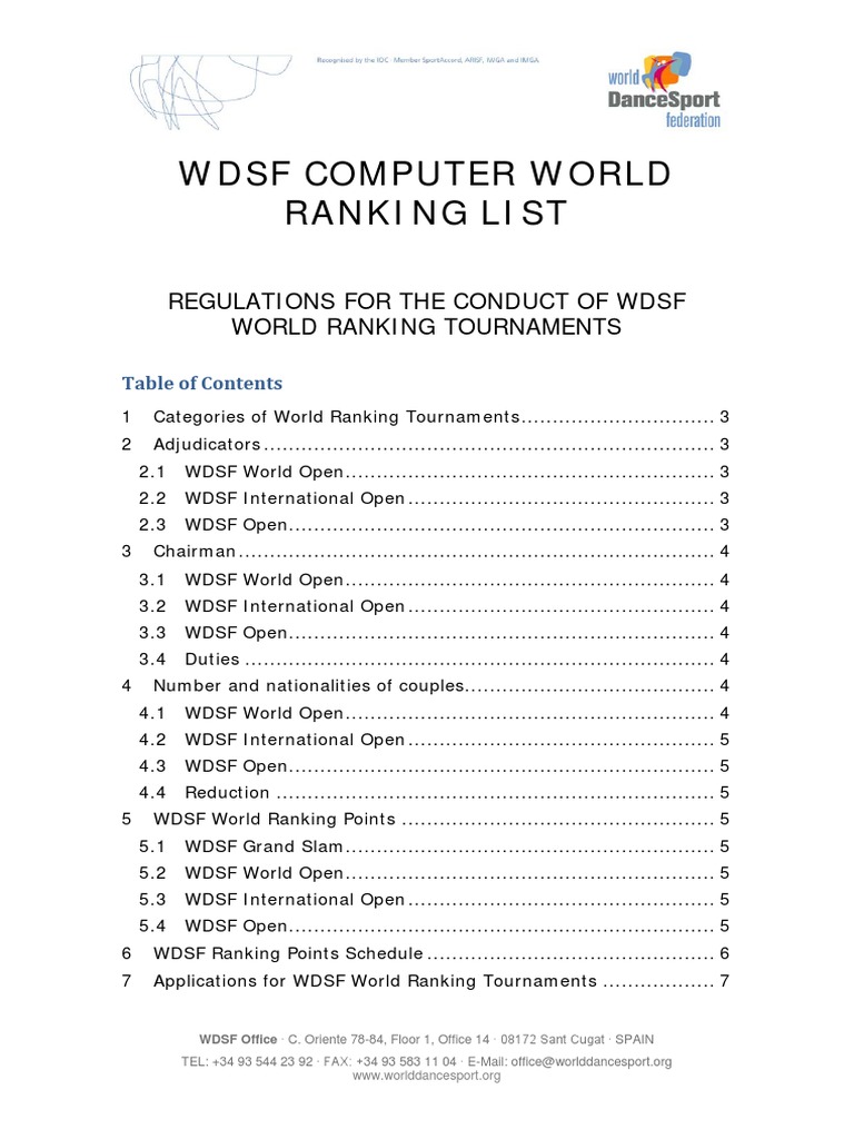 WDSF World Ranking List Regulations | PDF | Government | Business