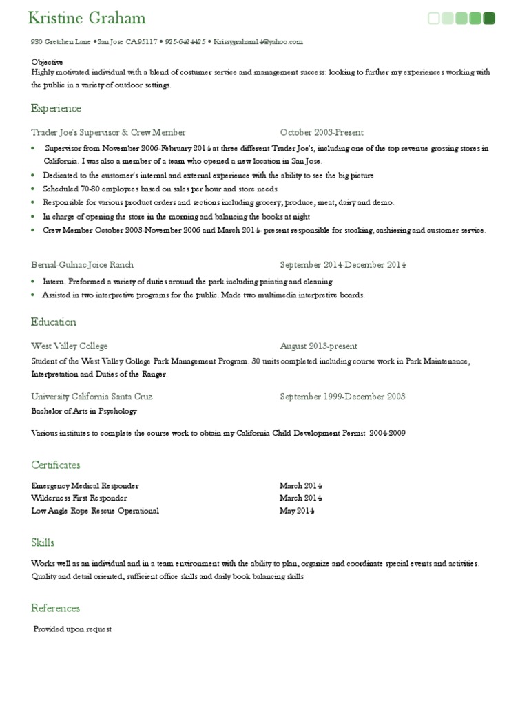 Kristine Graham's Outdoor Management Resume | PDF