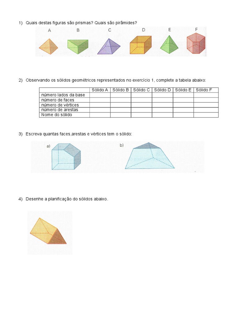 Exercícios Sólidos Geométricos 6 Ano Com Gabarito