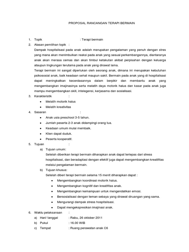 Proposal Rancangan Terapi Bermain