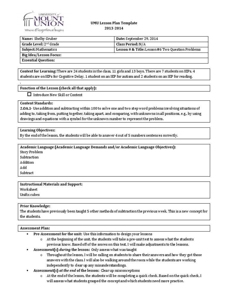2nd Grade Math Lesson Plan: Two-Step Problems | PDF | Educational ...