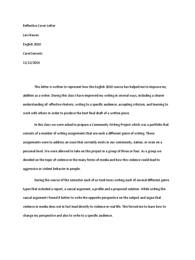 Reflective Cover Letter Violence Rhetoric