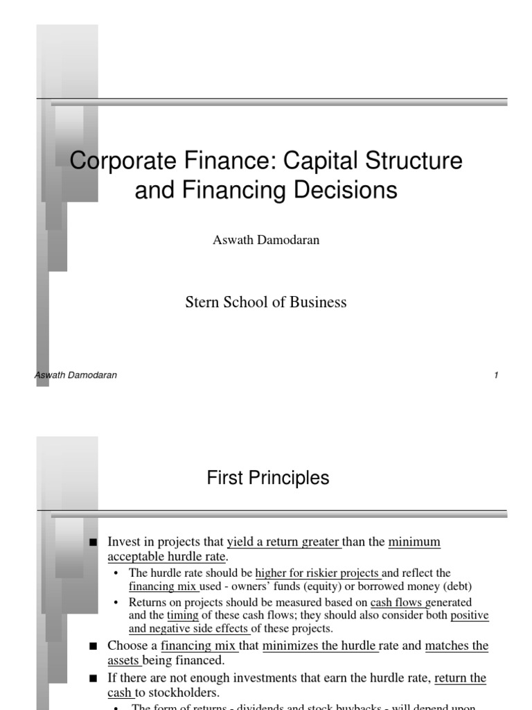 Damodaran, A. Capital Structure and Financing Decisions PDF Cost