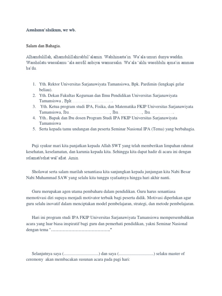 Contoh Teks Mc Seminar Ipa