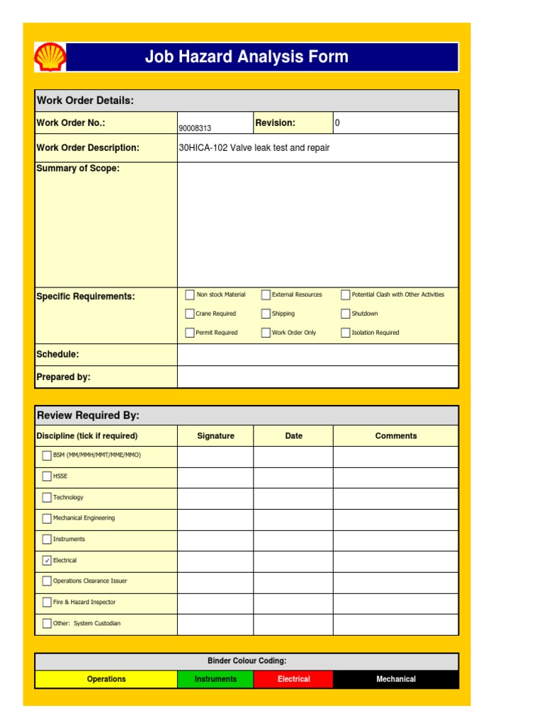 JHA Valve Leak Test and Repair Crane (Machine) Risk
