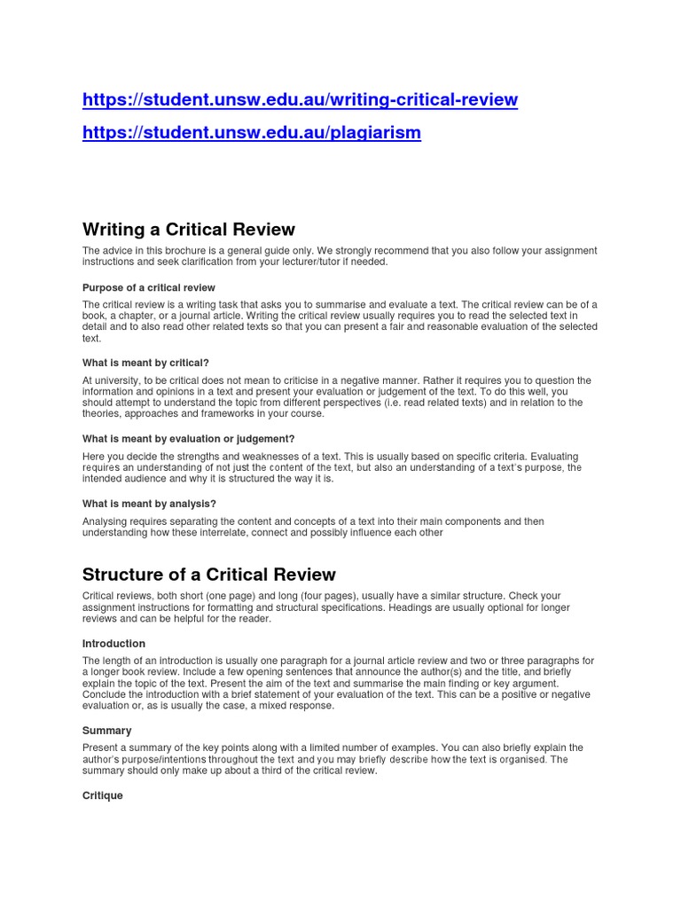 Writing A Critical Review  PDF  Plagiarism  Evaluation