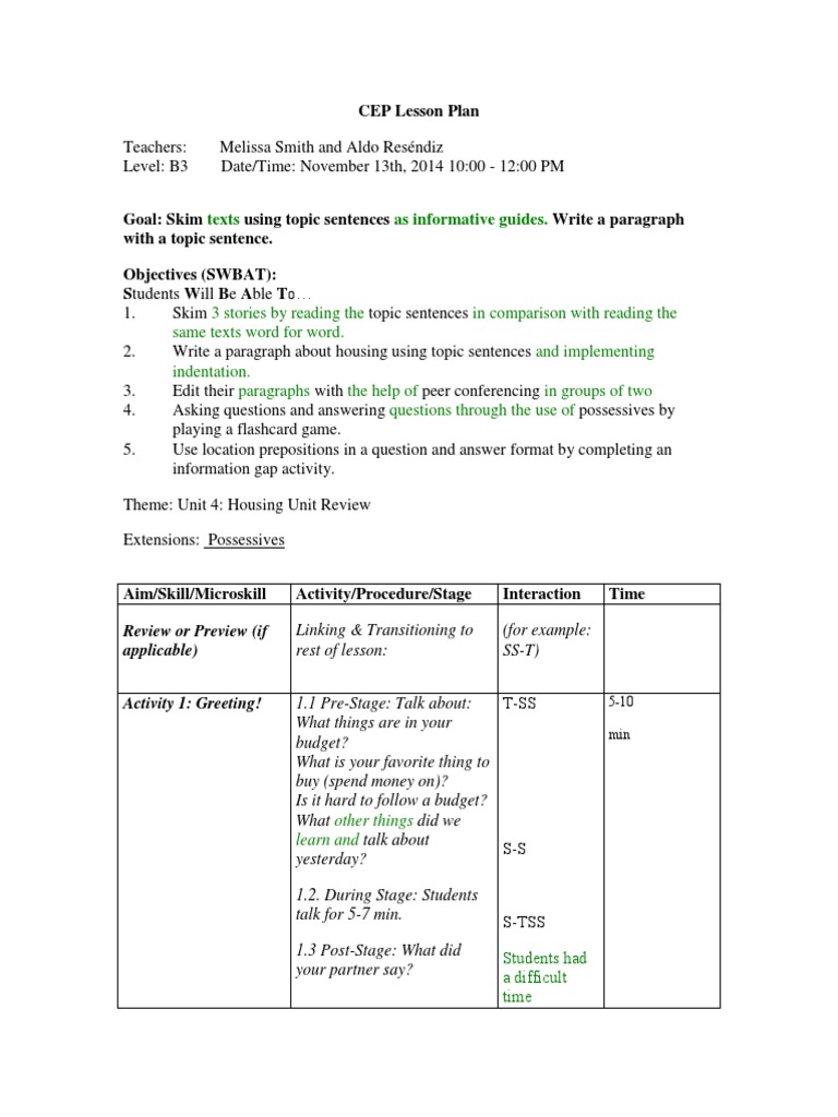 Skimming and Writing Lesson Plan | PDF | Speed Reading | Question