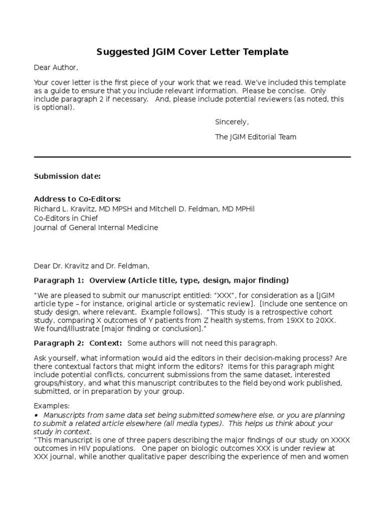 JGIM Cover Letter Template | PDF | National Institutes Of Health 