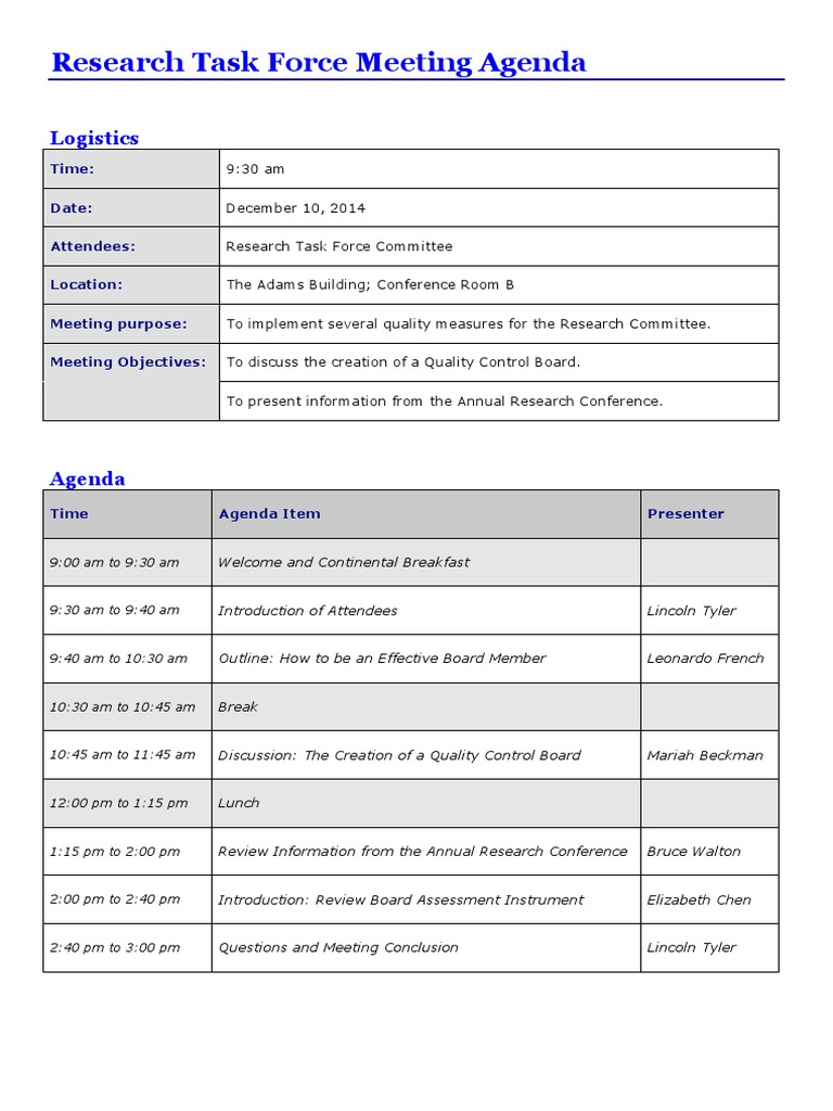 Research Task Force Meeting Agenda | PDF