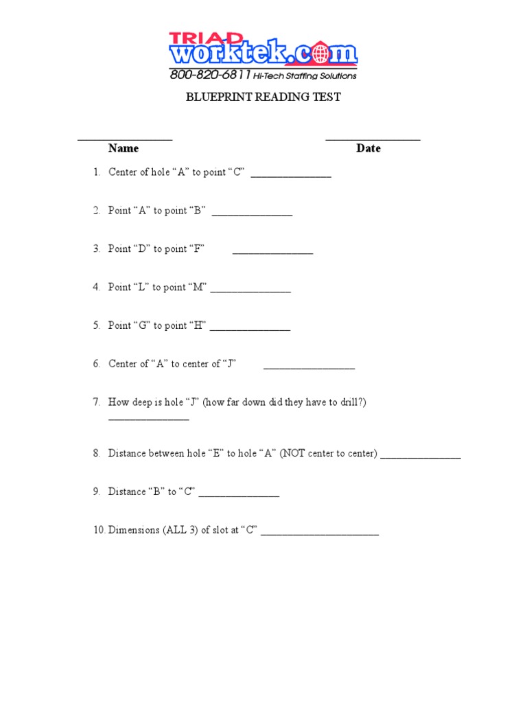 Name Date Blueprint Reading Test PDF