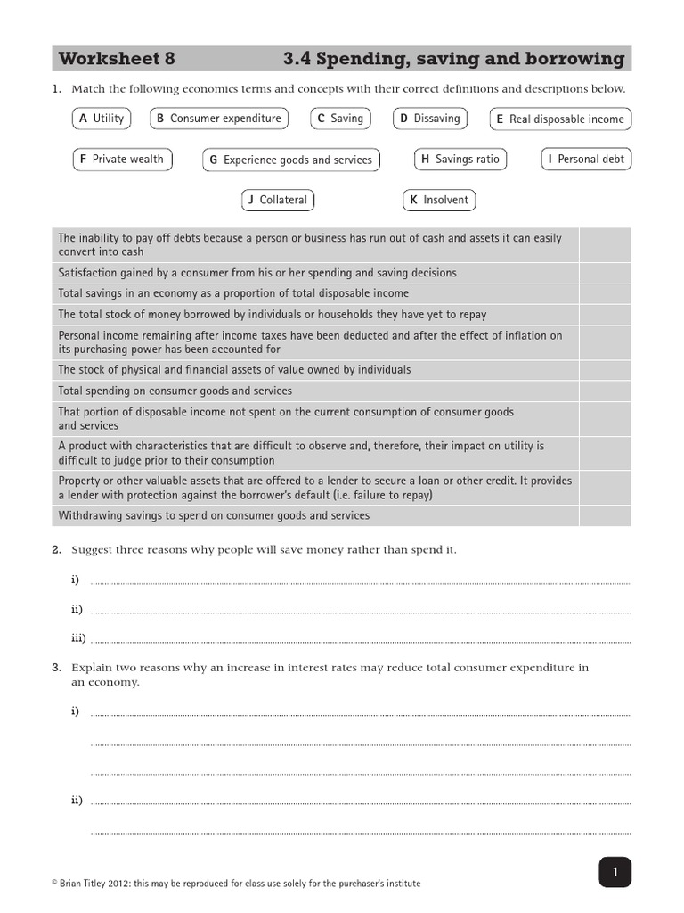 IGCSE ECONOMICS: spending, saving and borrowing