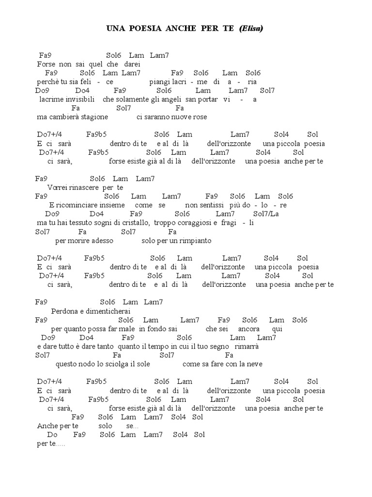 UNA POESIA ANCHE PER TE Elisa