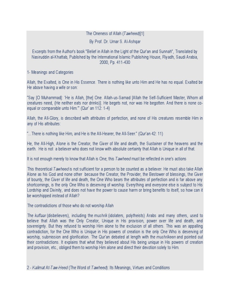 The Oneness of Allah (Tawheed) | PDF | Tawhid | Monotheistic Religions