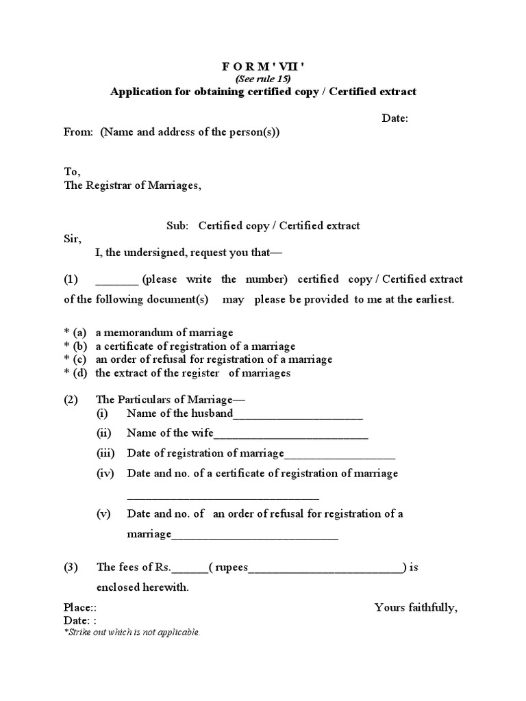Certified Copy Application for Marriage | PDF