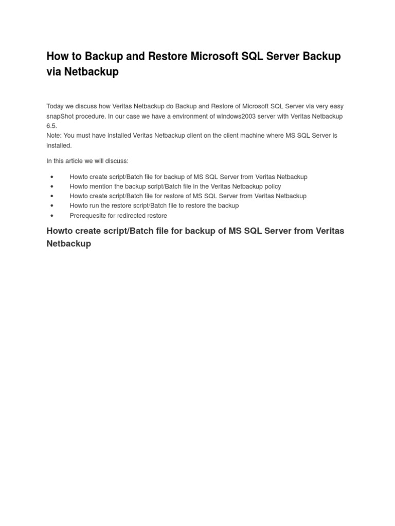 How To Backup and Restore Microsoft SQL Server Backup Via Netbackup ...