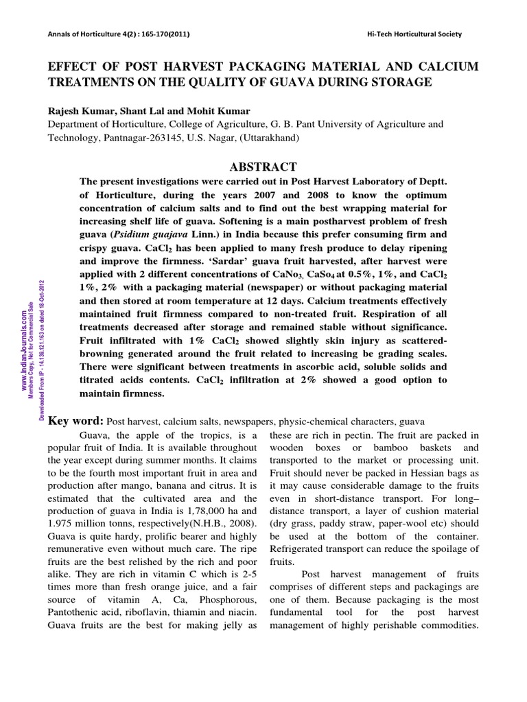 Guava Shelf Life PDF Vitamin C Solubility