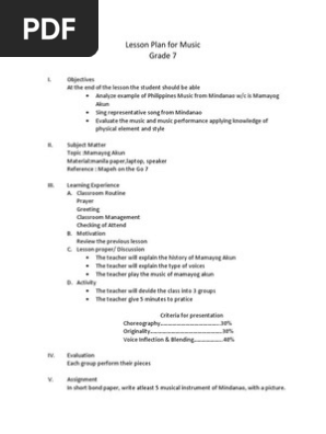 Lesson Plan for Music