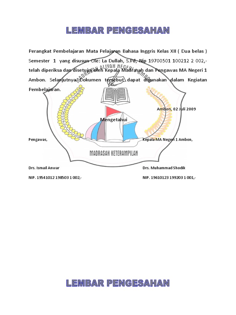 Lembar Pengesahan Perangkat Pembelajaran | PDF