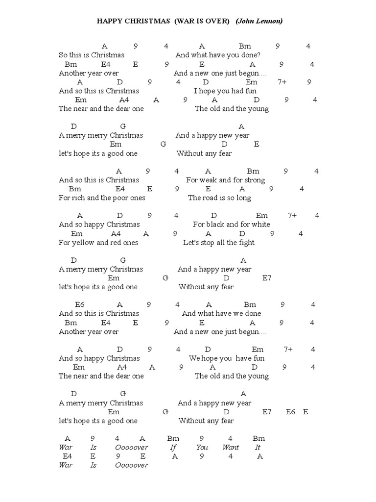 Happy Christmas War Is Over John Lennon Guitar Chords Pdf