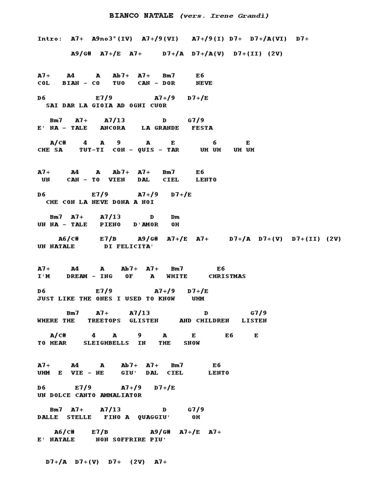 Bianco Natale Testo.Bianco Natale Irene Grandi Accordi Chords