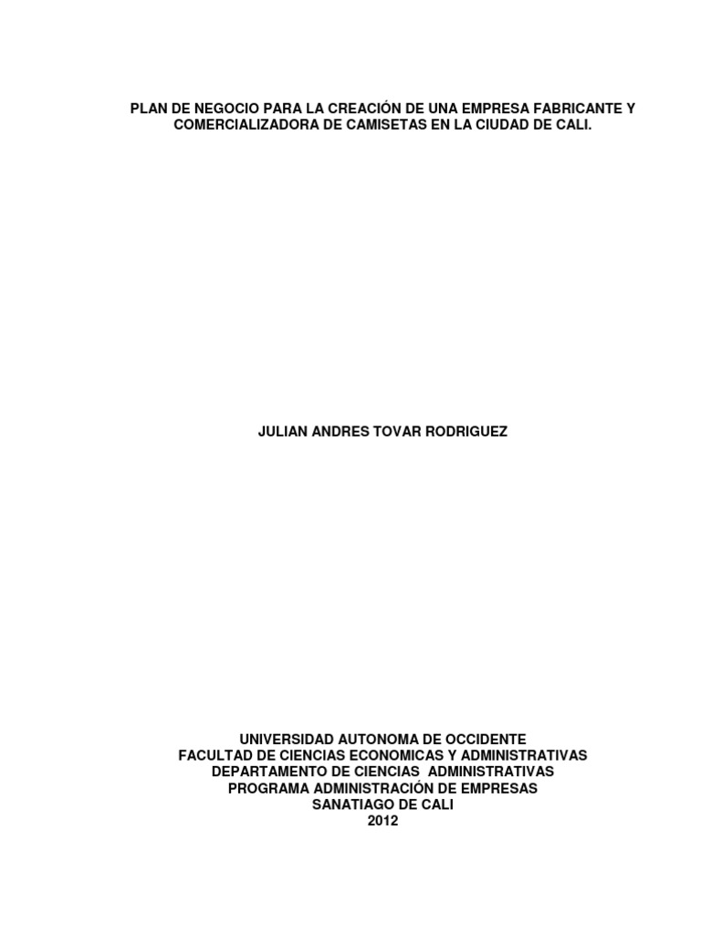 Plan de Negocios Camisetas | PDF | Moda | Costo, image size:768x1024