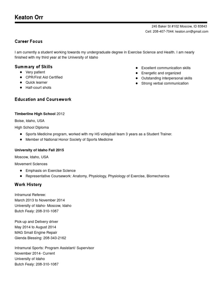 Exercise Science Student Resume | PDF | Career & Growth | Self-Improvement