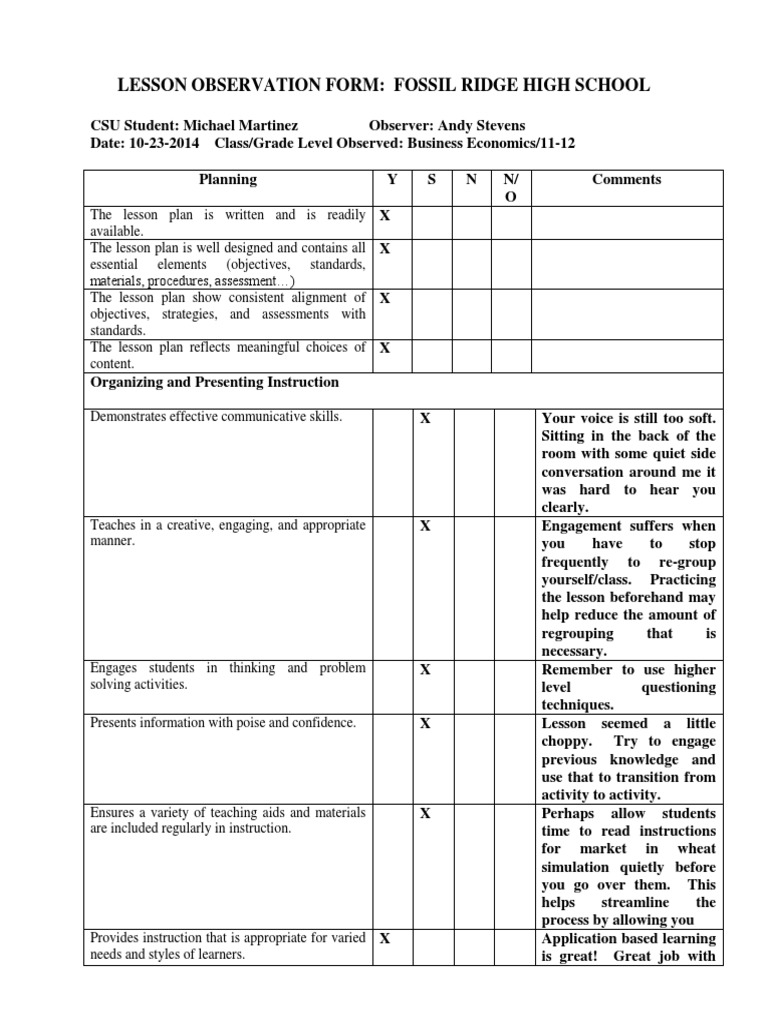 Observation 10-23-14 Mike Martinez | PDF | Lesson Plan | Educational ...