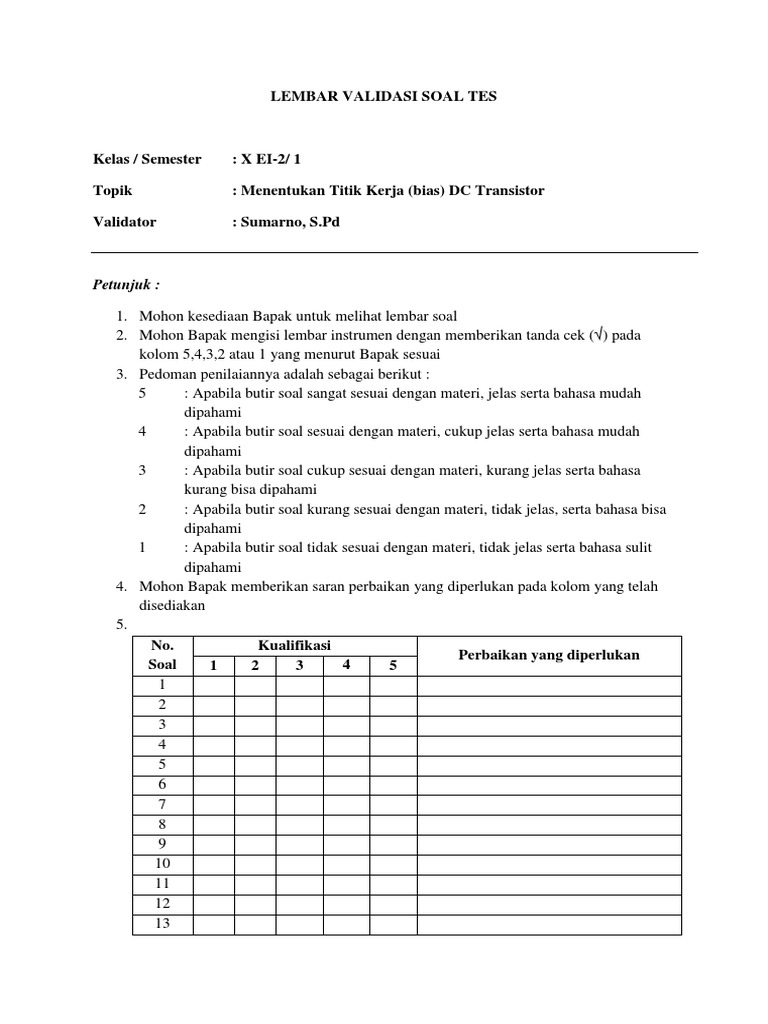 Lembar Validasi Soal Tes