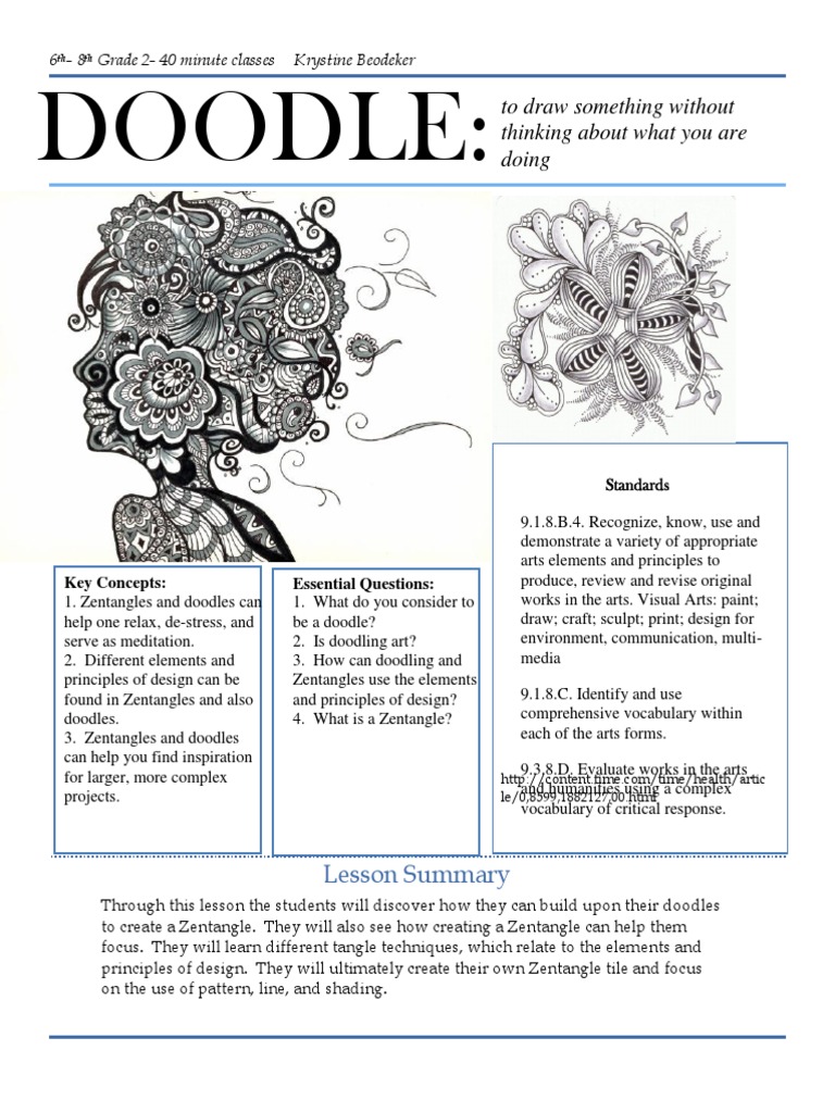 Zentangle Art Lesson Plan for Grades 6-8 | PDF | Design | Behavior ...