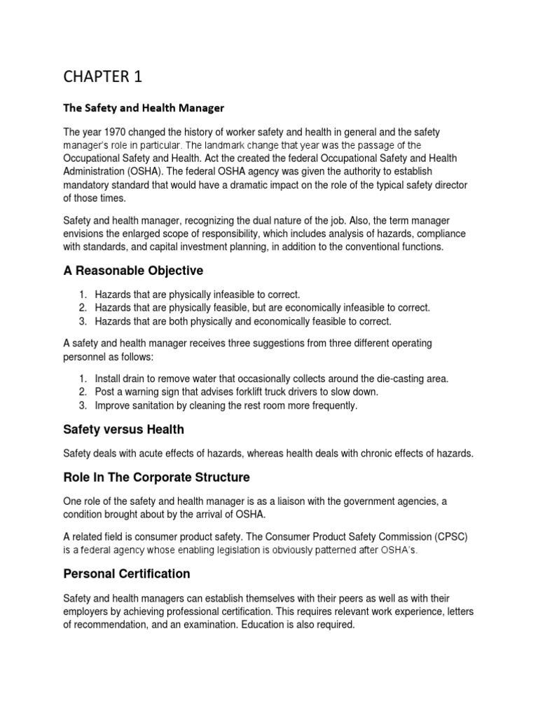 Safety Management Overview: Chapter 1 | PDF | Occupational Safety And ...