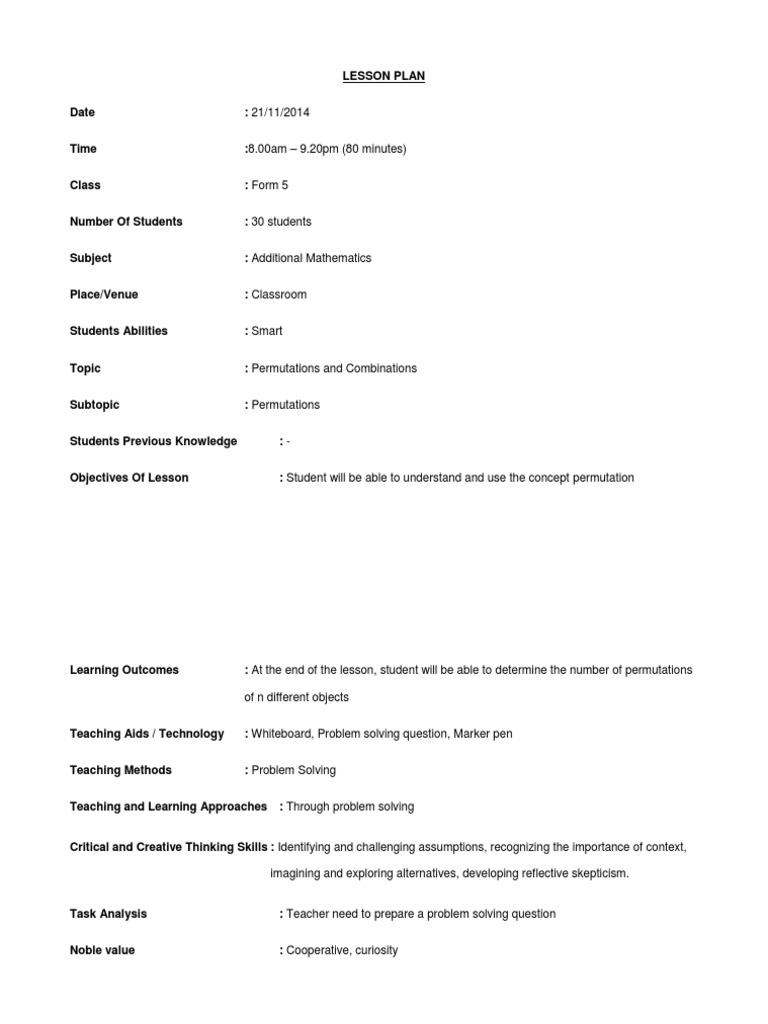 Lesson Plan Through Problem Solving | Lesson Plan | Teachers