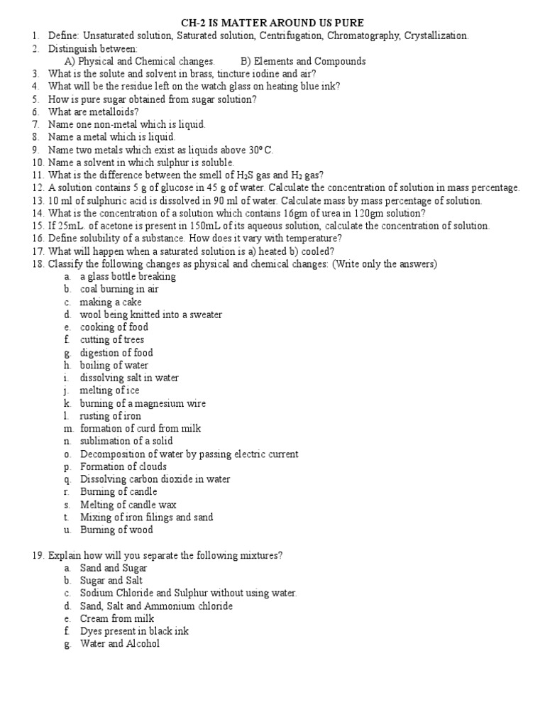 Class 9 Chemistry Assignment: Chapter 2 | PDF | Solution | Sodium Chloride