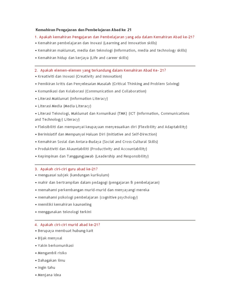 Kemahiran Pengajaran Dan Pembelajaran Abad Ke 21