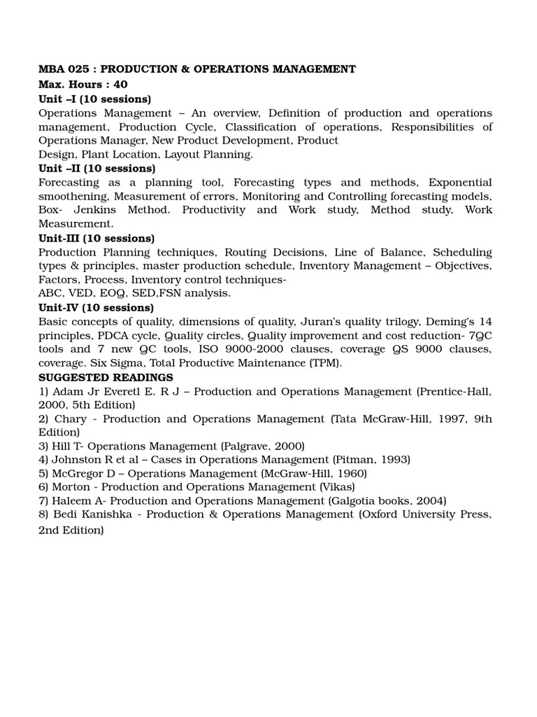 Production & Operations Management Overview | PDF | Operations ...