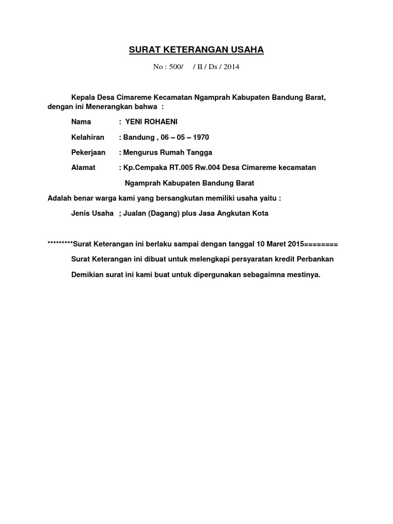Contoh Surat Permohonan Gerai Jualan