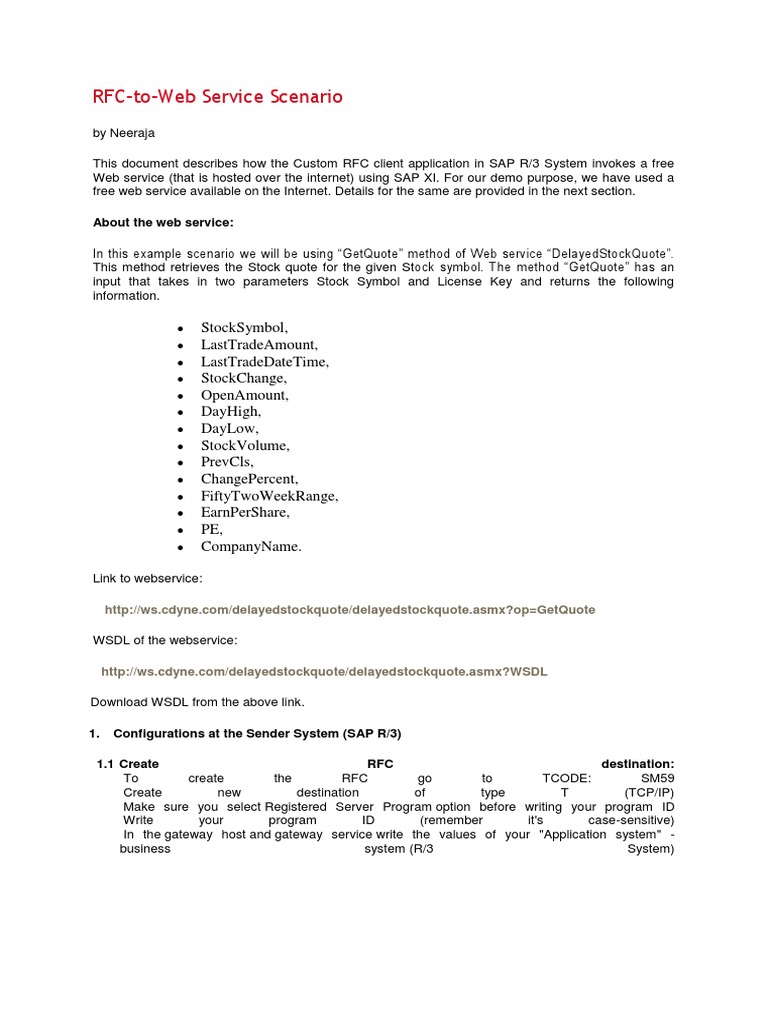 SAP RFC to Web Service Integration Guide | PDF | Proxy Server | Soap