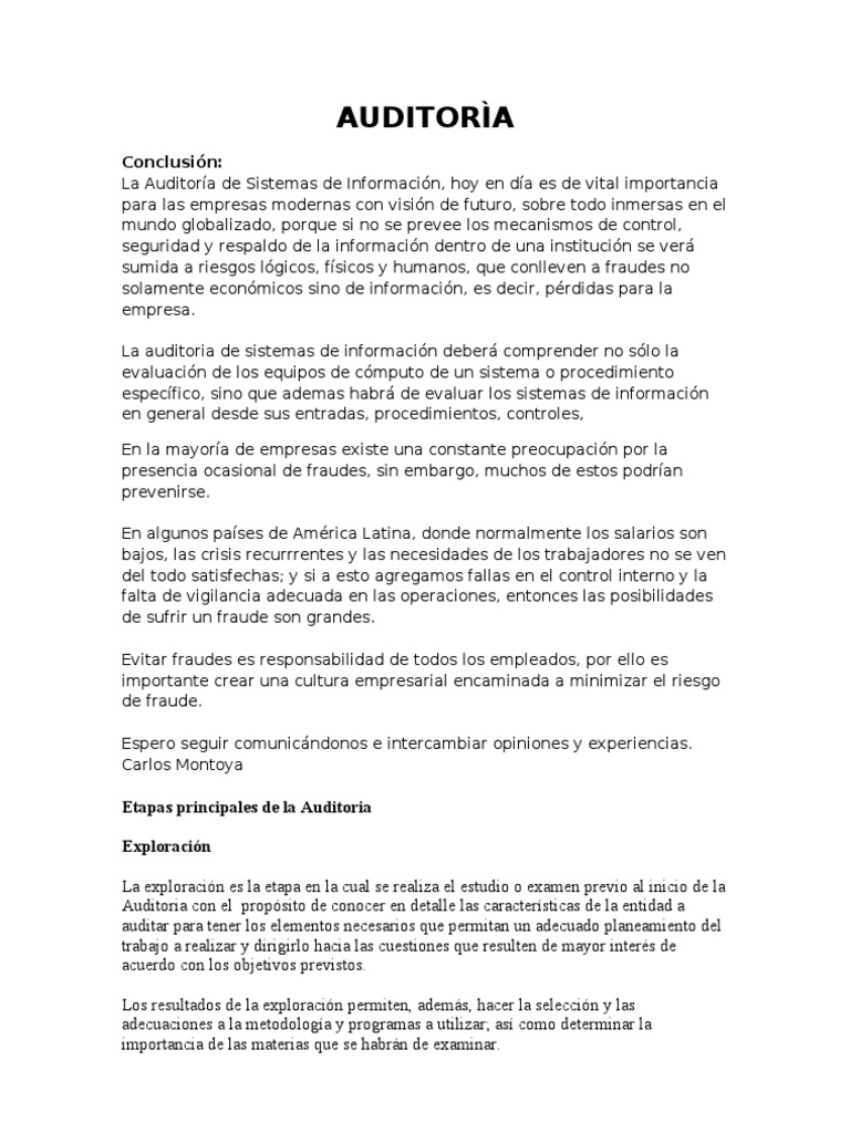 Conclusión: La Auditoría de Sistemas de Información,