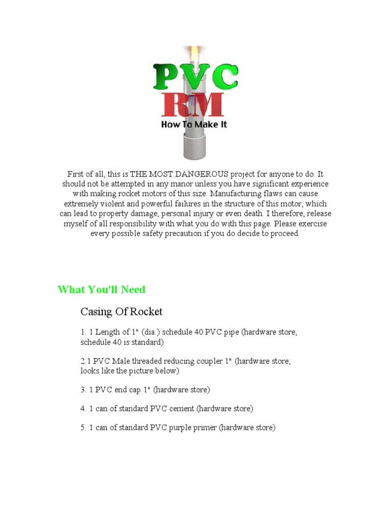 DIY PVC Rocket Engine Instructions | PDF | Mill (Grinding) | Propellant