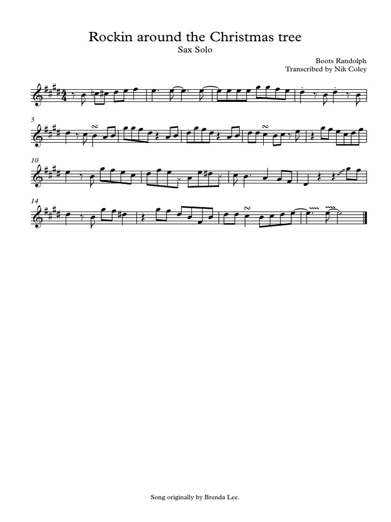 Rockin Around the Christmas Tree - Sax Solo Transcription