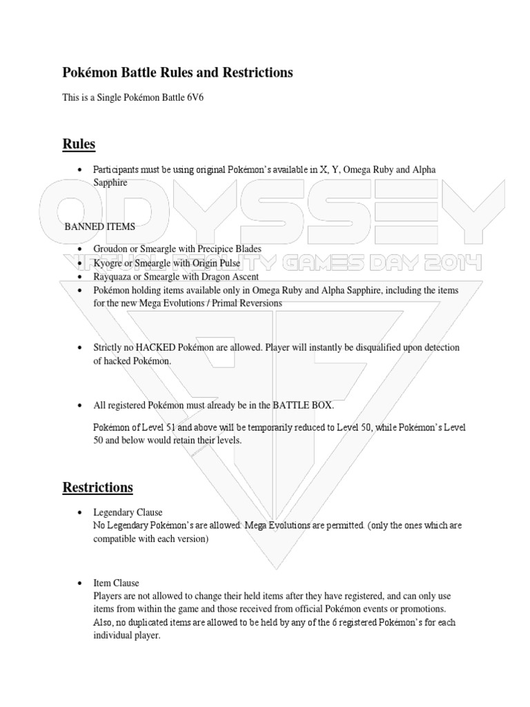 Pokmon 6V6 Battle Rules and Clauses | PDF | Japanese Games | Works