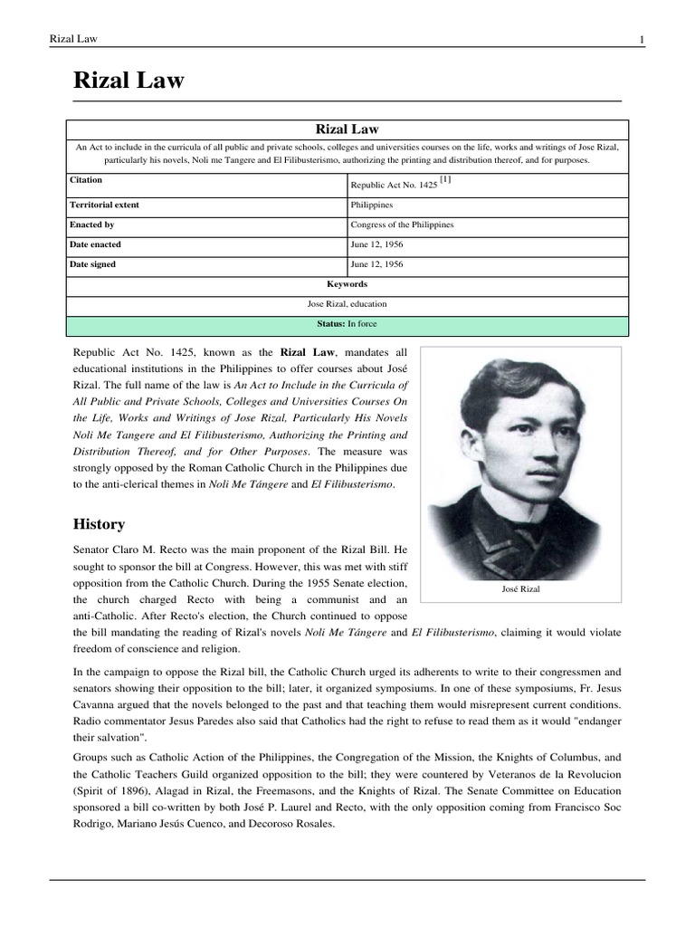 Rizal Law Philippines Religion And Belief