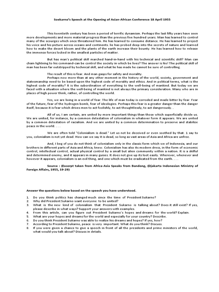 Soekarno's Speech at Bandung Conference | PDF | Indonesia | Politics ...