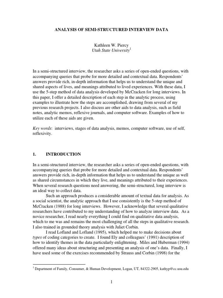Piercy - Analysis of Semi-Structured Interview Data | PDF | Qualitative ...