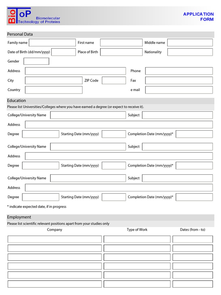 Personal Data Application Form PDF Thesis Academic Degree