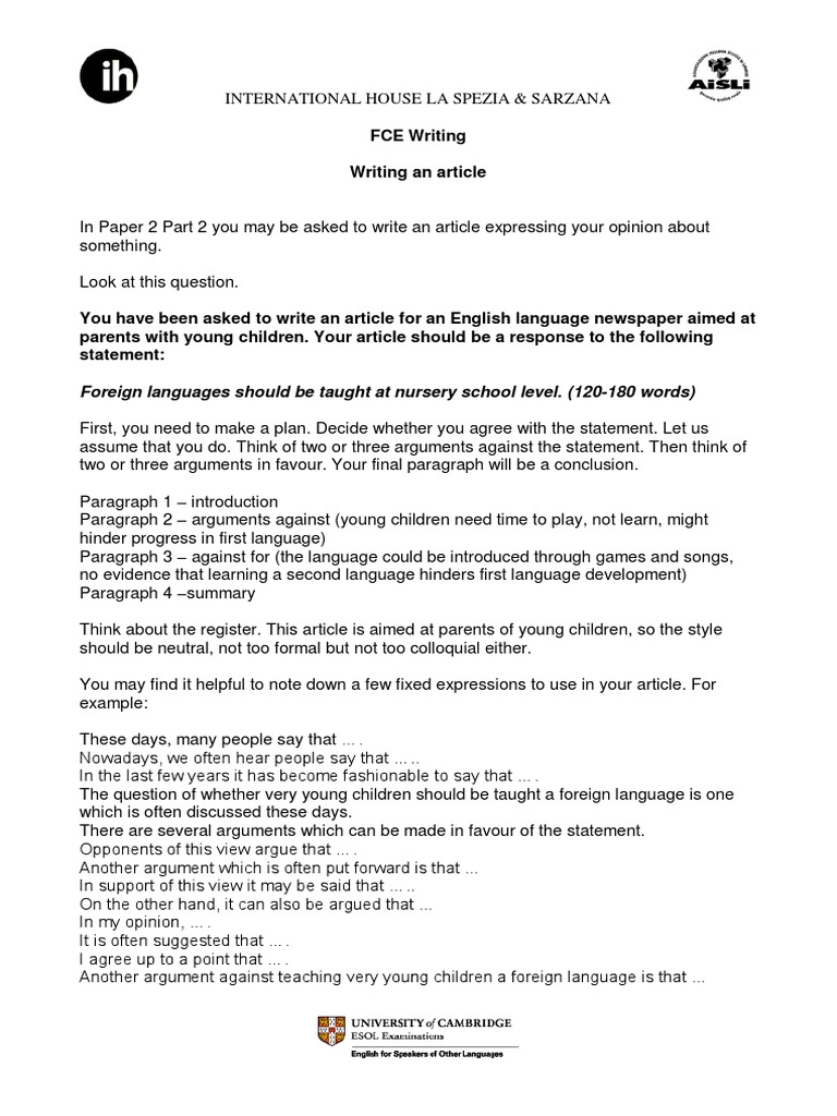 FCE Writing: Article on Language Learning | PDF | Argument | Foreign ...