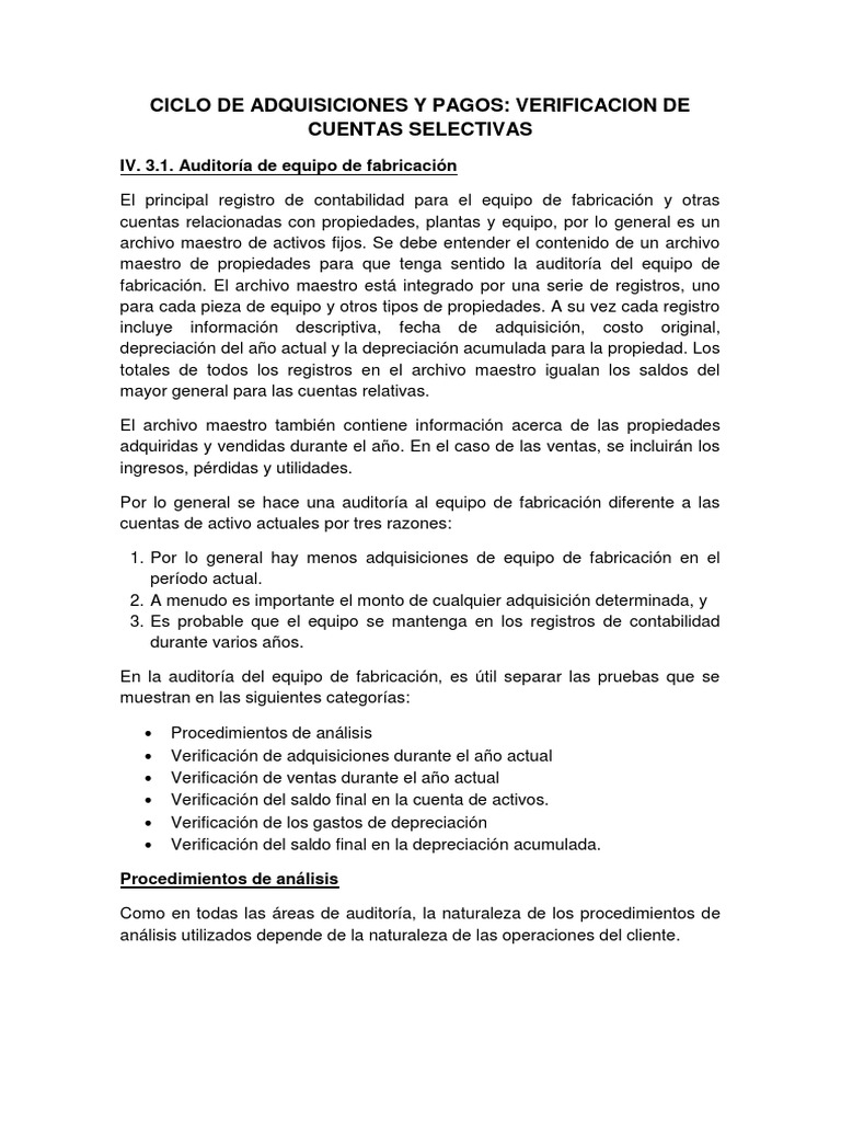 Verificación del Ciclo de Adquisiciones | PDF | Auditoría financiera ...